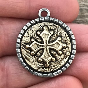 Medalla de moneda con cruz de dos tonos, colgante religioso con dije de oro y plata envejecidos, fabricación de joyas, GL-6068