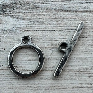 Medium Toggle Clasp, Antique Silver Pewter Closure, Artisan Necklace Bracelet Components Findings, PW-6272
