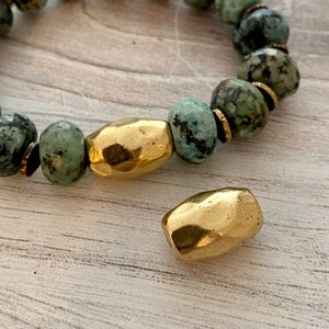 Große Oval Gehämmert Handwerker Barrel Slider Perle, Antiqued Gold, Schmuck Komponenten Zubehör, GL-6174