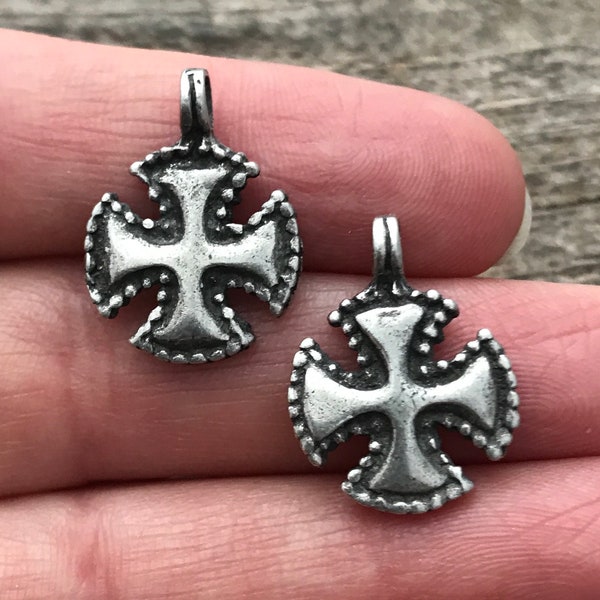 2 Cross Charm, Silver Cross, Maltese Cross, Religious Cross, Catholic Cross, Cross for Jewelry Making Carson's Cove, PW-6031