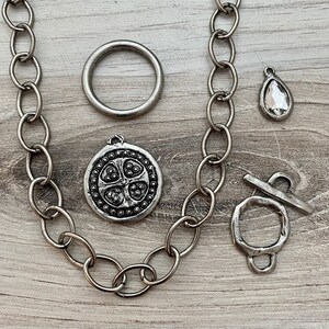 Antieke zilveren ketting, grote ovale kabelschakels, bulkketting te voet, ketting, armband maken, PW-2016 afbeelding 4