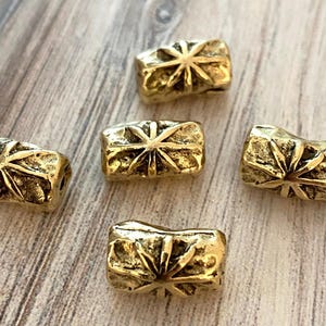 Organic Hammered Artisan Tube Bead with Star, Antiqued Gold Finding, Jewelry Components Supplies, GL-6112