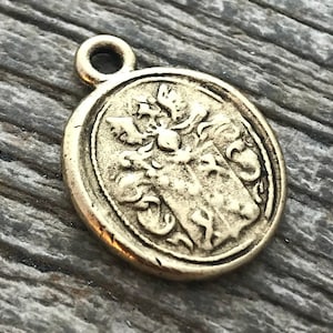 Wax Seal Charm, Armorial Wax Seal, Family Crest Pendant, Antiqued Gold Charm, GL-6054