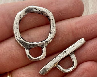 Large Organic Toggle Clasp, Antiqued Silver Closure, Artisan Necklace Jewelry Components, PW-6188