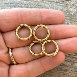 14 mm, bardzo duże złote kółka montażowe, grube teksturowane, antyczne złote łączniki, mosiężne ogniwa, 4 pierścionki, dostawa biżuterii GL-6391 zdjęcie 1