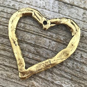 Heart Pendant, Gold Large Open Heart, Love Charm, Antiqued Gold, Wedding Gift Bridesmaid, Carson's Cove, GL-6024