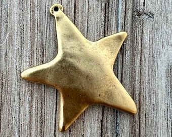 Large Smooth Star Pendant, Gold Artisan Charm for Jewelry Design, GL-6270