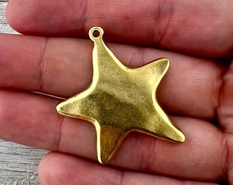 Medium Smooth Star Pendant, Gold Artisan Charm for Jewelry Design, GL-6312