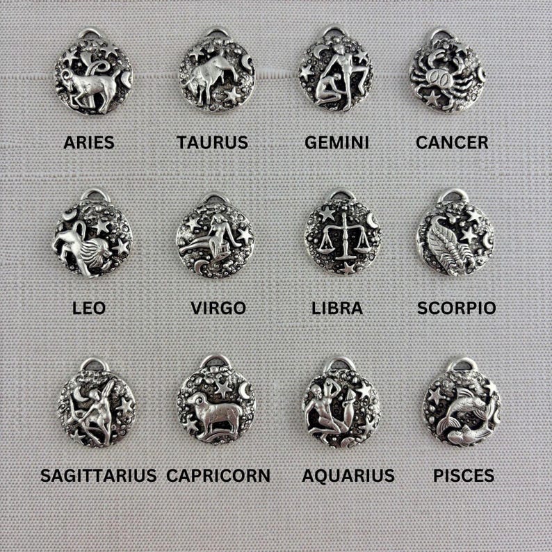 Zodiac Pendant, Silver Horoscope Charm, Birth Month Astrology Jewelry Making Medal, SL-6324 image 1