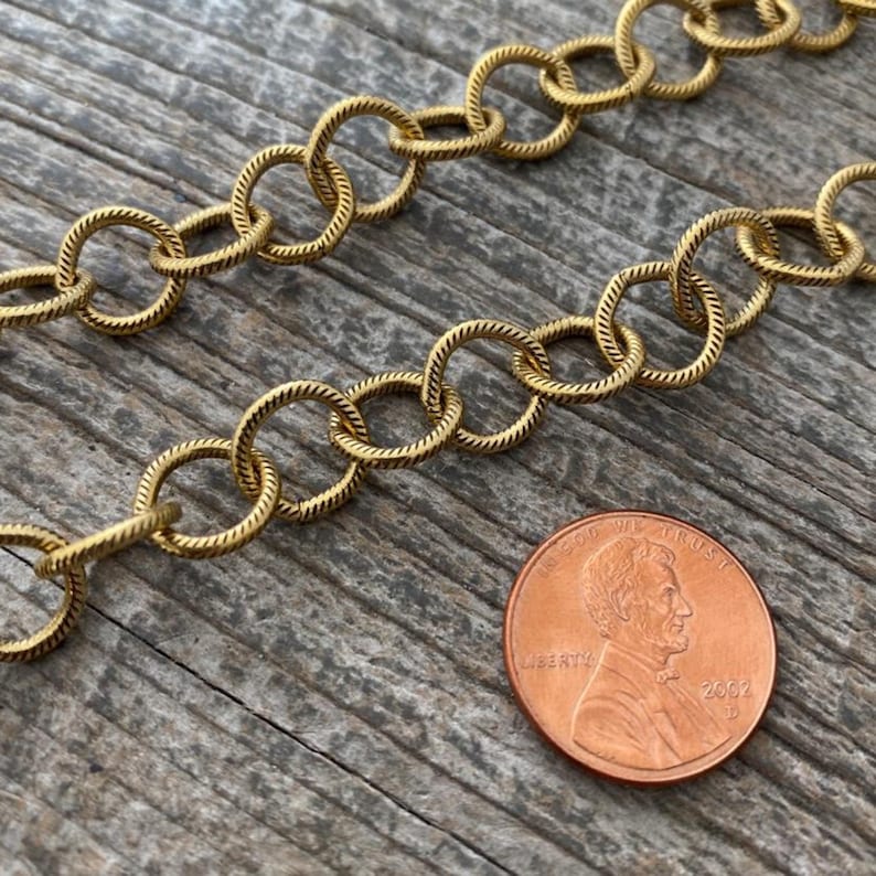 Large Textured Etched Chain, Circle Cable Bulk Chain By Foot, Antiqued Gold Necklace Bracelet Jewelry Making GL-2019 image 6