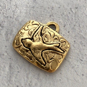 Vogel Anhänger, Antiqued Gold Rechteck Natur Charme für Schmuck machen, GL-6117