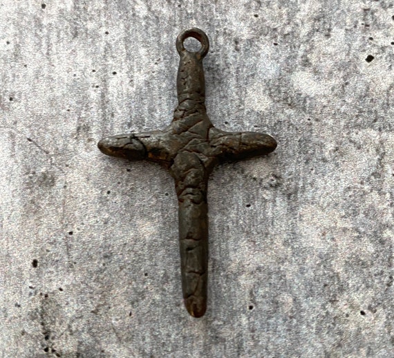Skinny Crackled Stick Cross Pendant Distressed Charm Etsy
