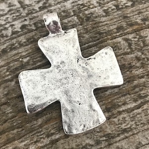 Cross Pendant, Silver Cross, Hammered Cross, Leather Cross, Religious Cross, Cross Charm, Jewelry Supplies, SL-6138