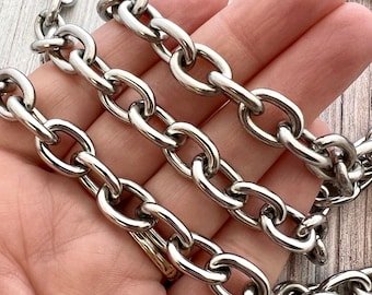 Large Chunky Silver Oval Chain, Thick Link Chain by the Foot, Jewelry Supplies, PW-2042