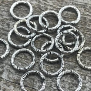 11mm Large Silver Jump Rings, Textured Jump Ring, Jump Rings, 10 rings, PW-3002