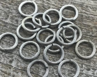 11mm Large Silver Jump Rings, Textured Jump Ring, Jump Rings, 10 rings, PW-3002