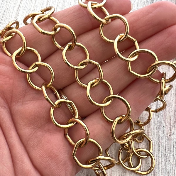 Large Smooth Chunky Chain, Circle Cable Bulk Chain By Foot, Gold Necklace Bracelet Jewelry Making GL-2043