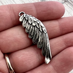 Wing Charm, Angel Pendant, Antiqued Silver Jewelry Making, PW-6241