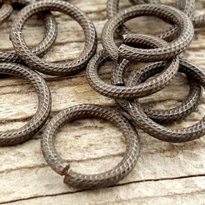 11mm Large Jump Rings, Textured Jump Ring, Rustic Brown Antiqued Jump Rings, 11mm Brass Jump Rings, 10 rings, BR-6389