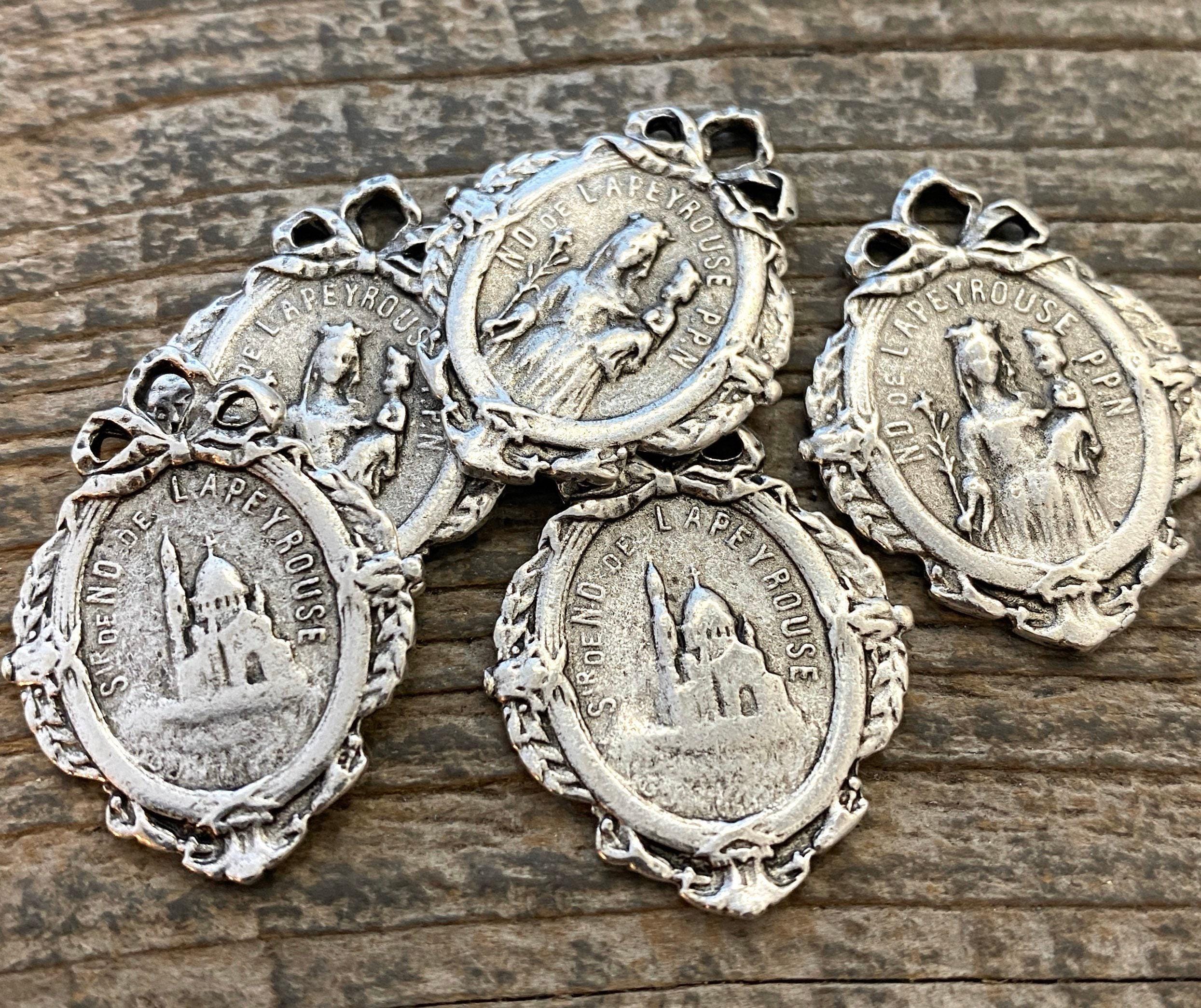 French Mary Medal With Bow, Notre Dame of Lapeyrouse, Silver Religious ...