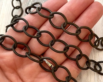 Rustic Brown Textured Etched Chain, Large Oval Cable Links, Bulk Chain By Foot, Necklace Bracelet, BR-2017