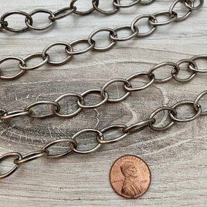 Antieke zilveren ketting, grote ovale kabelschakels, bulkketting te voet, ketting, armband maken, PW-2016 afbeelding 6
