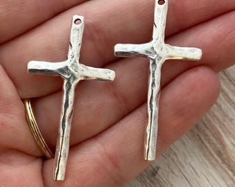 2 Stick Cross Pendant, Silver Cross Charm for Jewelry Making, Stick Cross, SL-6148