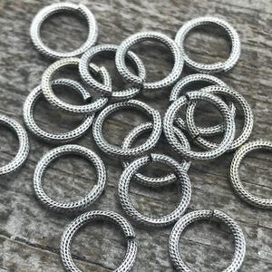 11mm Large Silver Jump Rings, Textured Jump Ring, Jump Rings, 10 rings, PW-6389