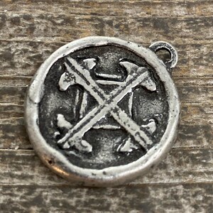 Soldered Serenity Prayer Coin, Pocket Cross Charm, Sobriety Token, Antiqued Silver Religious Christian Men's Jewelry, PW-6090 image 5