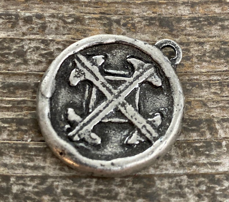 Soldered Serenity Prayer Coin, Pocket Cross Charm, Sobriety Token, Antiqued Silver Religious Christian Men's Jewelry, PW-6090 image 5