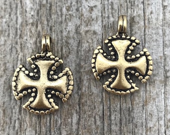 2 Cross Charm, Antiqued Gold Cross, Maltese Cross, Religious Cross, Catholic Cross Christian Jewelry Cross for Jewelry Making, GL-6031