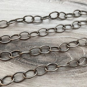 Antieke zilveren ketting, grote ovale kabelschakels, bulkketting te voet, ketting, armband maken, PW-2016 afbeelding 3
