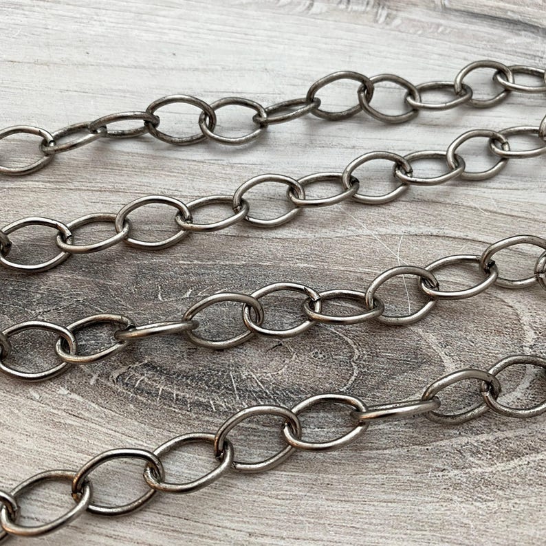 Antieke zilveren ketting, grote ovale kabelschakels, bulkketting te voet, ketting, armband maken, PW-2016 afbeelding 3