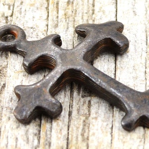 Cross Charm, 2, Antiqued Cross, Pendant, Rosary, Rustic Brown Cross, Patina Cross, Spanish Cross, Crucifix, BR-6006 image 1