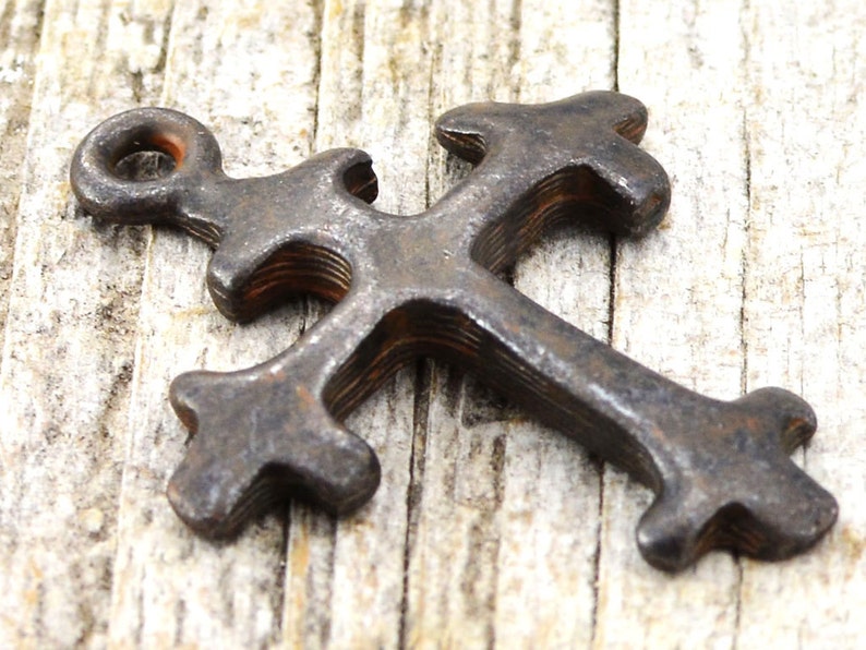 Cross Charm, 2, Antiqued Cross, Pendant, Rosary, Rustic Brown Cross, Patina Cross, Spanish Cross, Crucifix, BR-6006 image 1