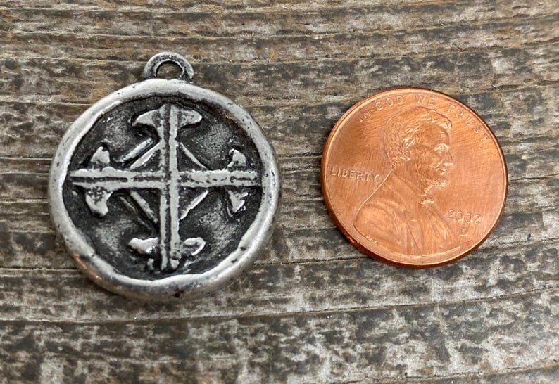 Soldered Serenity Prayer Coin, Pocket Cross Charm, Sobriety Token, Antiqued Silver Religious Christian Men's Jewelry, PW-6090 image 7