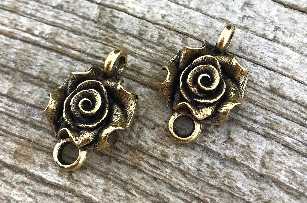 2 Rose Connector Antiqued Gold Flower Connector Metal Rose Etsy