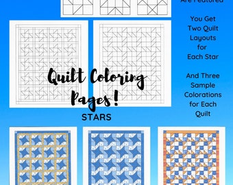 Quilt Coloring Pages, Star Quilts, Coloring Pages, Quilting Fun, Instant Download, Adult Coloring, PDF, Printable, Digital, Drawing