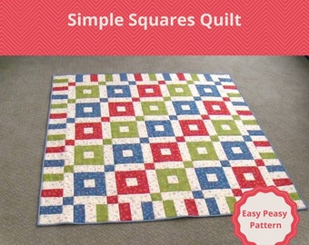 Simple Squares Quilt - Jelly Roll Friendly Quilt Pattern - Digital Download PDF - Easy Quilt Pattern