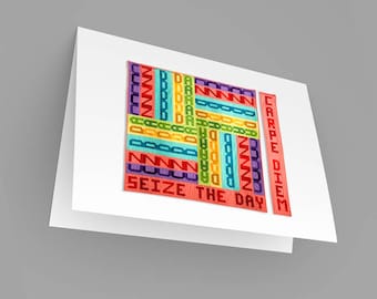 Photo Notecard, Seize The Day, Blank Inside, Motivational Note Card, Ready to Ship, Gift for Quilters, Patchwork, Quilt Stationery, Quilts