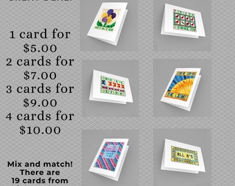 SALE Notecards, Buy More and SAVE More, Quilt Cards, 5X7", Quilts with Words, 19 Designs to Mix and Match, Inspirational Cards