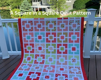 Easy Quilt Pattern, Jelly Roll Quilt, A Square in a Square, Instant Download, Sewing Pattern, Patchwork Quilt, Scrap Quilt, Easy Peasy, PDF