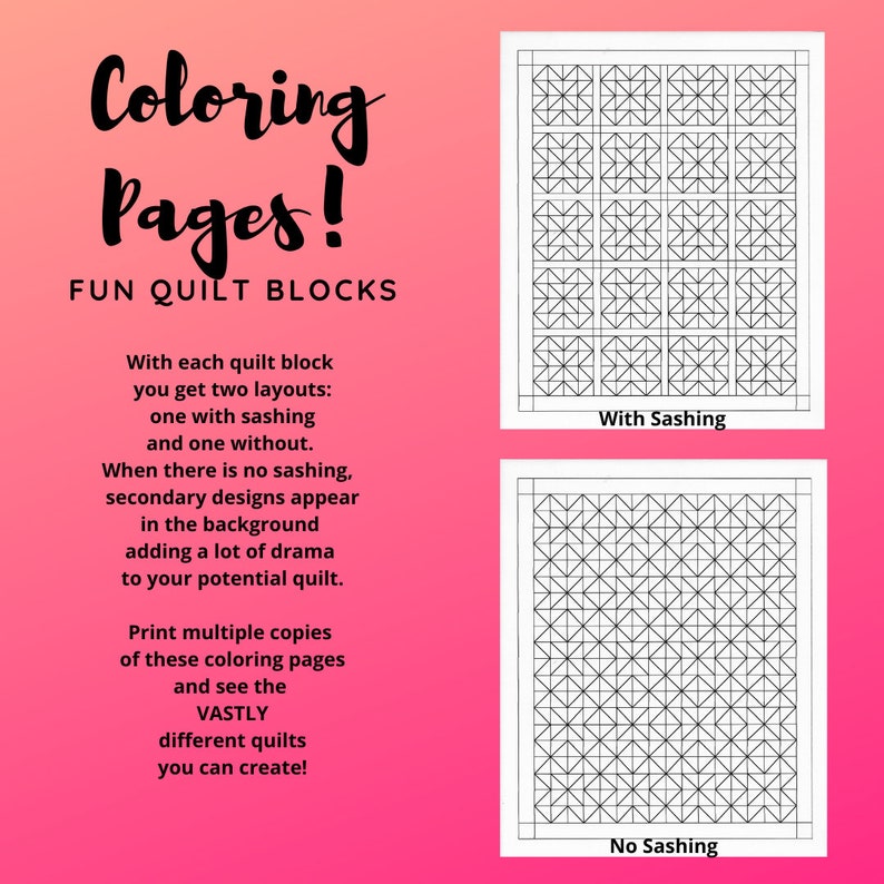 Quilt Coloring Pages, Adult Coloring Pages, for Quilt Lovers, Quilting
