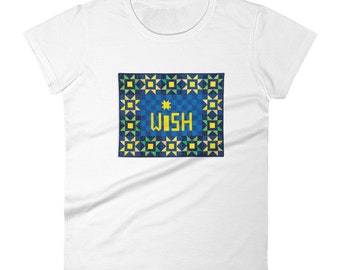 WISH - Cotton T-Shirt, Women's T-Shirt, Sizes S-2X, Plus Size T-Shirt, Motivational Quilt, Star Quilt, Inspirational Words, Quilt with Words