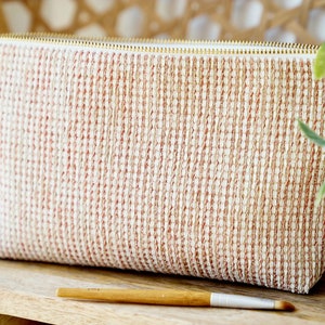 Sand and Terracotta Makeup Bag, Textured Tweedy Cosmetic Bag, Unique Red Terracotta makeup pouch image 1