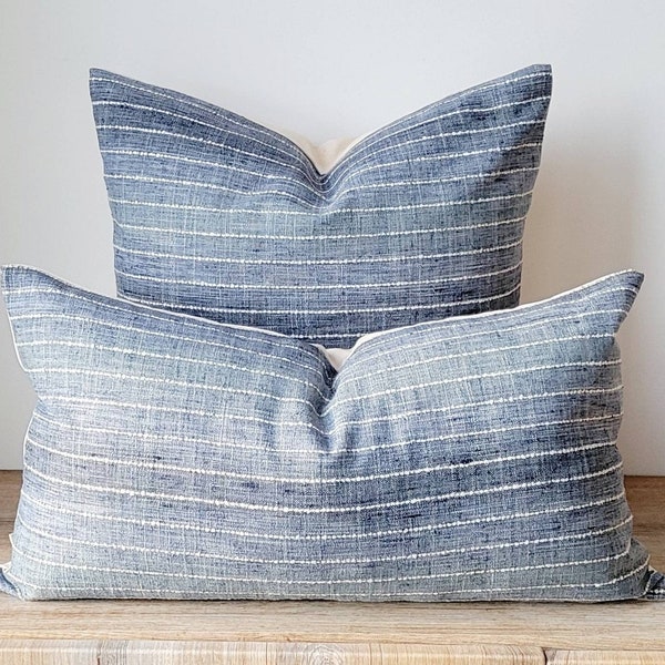 Blue pillow cover, boho  modern striped pillow, blue and white throw pillow, stripe , modern decor, boho modern decor