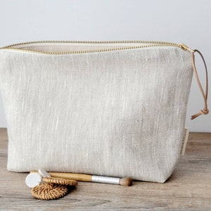 Étui maquillage en lin naturel, pochette lin, trousse cosmétiques minimaliste en lin, trousse minimaliste pour produits beauté, cadeau elle