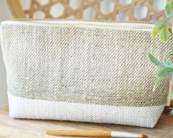 Muted Mossy Green and Sandy Oatmeal Makeup Bag, Neutral Makeup Pouch, Unique Muted Green Makeup Bag