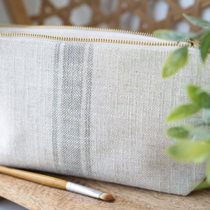 French Rustic Makeup Bag, Farmhouse Make up Bag, Modern Farmhouse Cosmetic Bag, Unique Travel Pouch, French Makeup Bag, ticking stripe bag