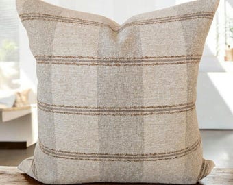 Beige plaid pillow cover, Neutral checkered pillow,  Rich Earth Tones Pillow Decor